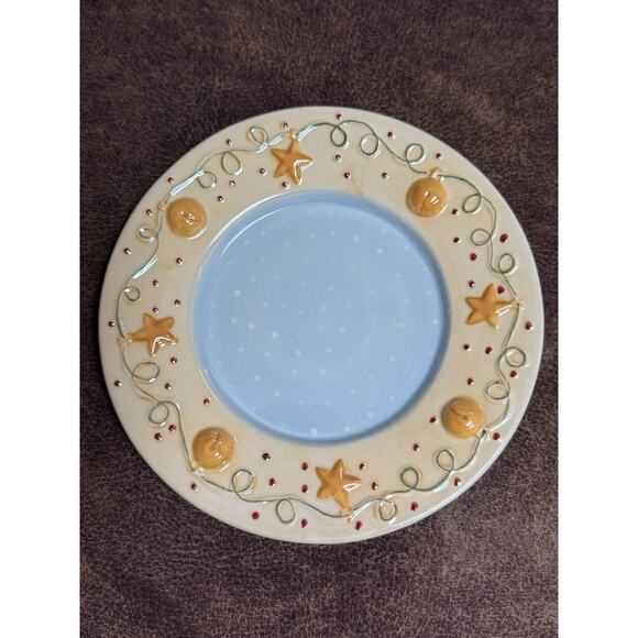 Yankee Candle Large Candle Jar PLATE with Stars & Bells, Christmas Holiday 7.25" - Picture 1 of 3